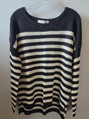 Workshop Republic Clothing Black & Cream Striped Crewneck Sweater